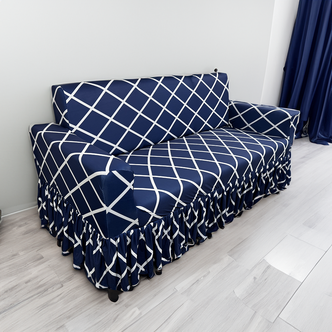 Navy Blue Checks Elastic Printed frills covers