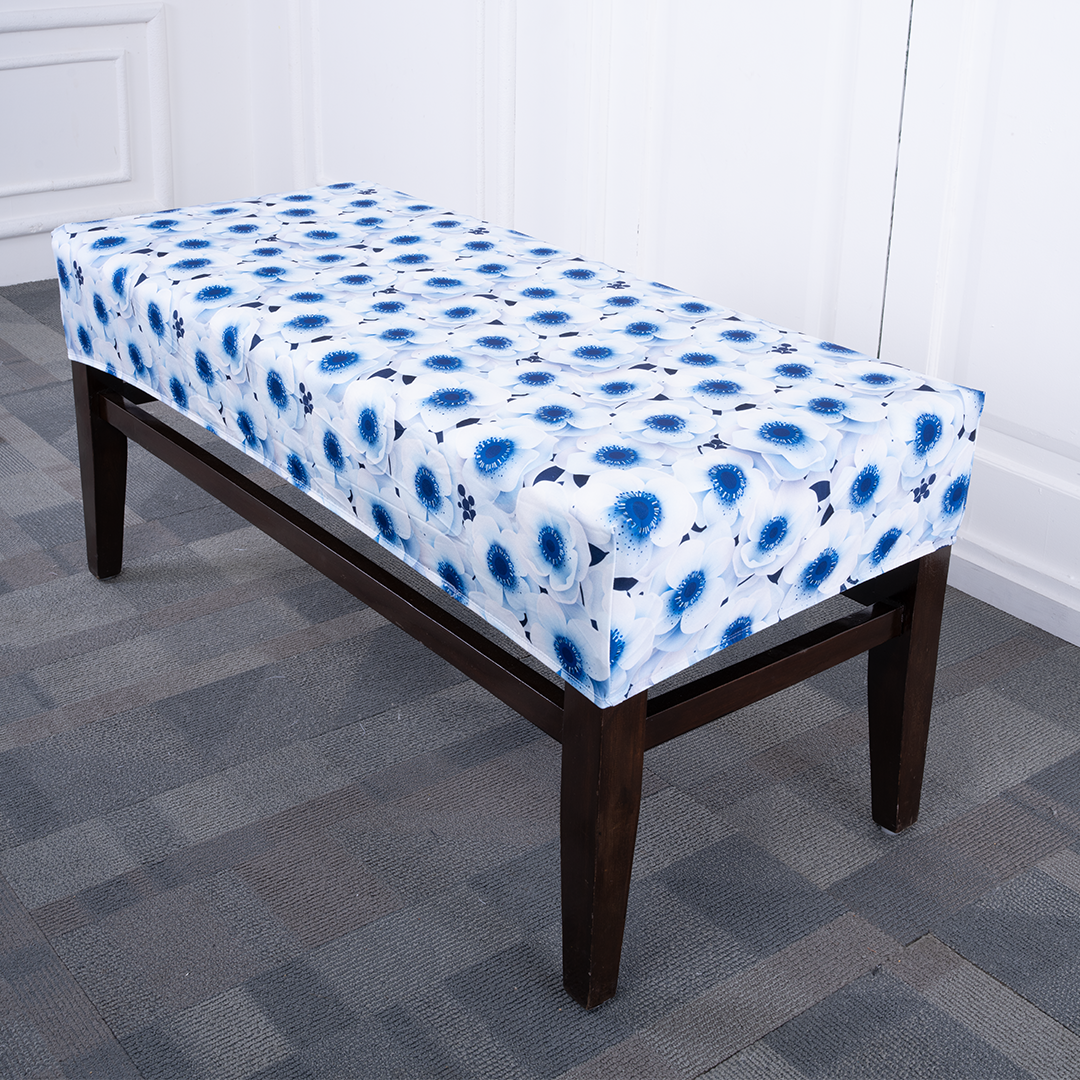 3D Blue Flower Elastic Bench Cover