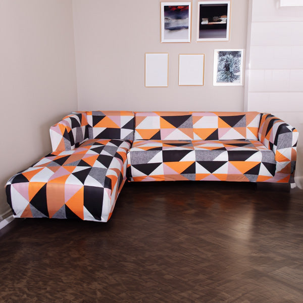 Prism Orange Elastic L-Shape Sofa Slipcovers.