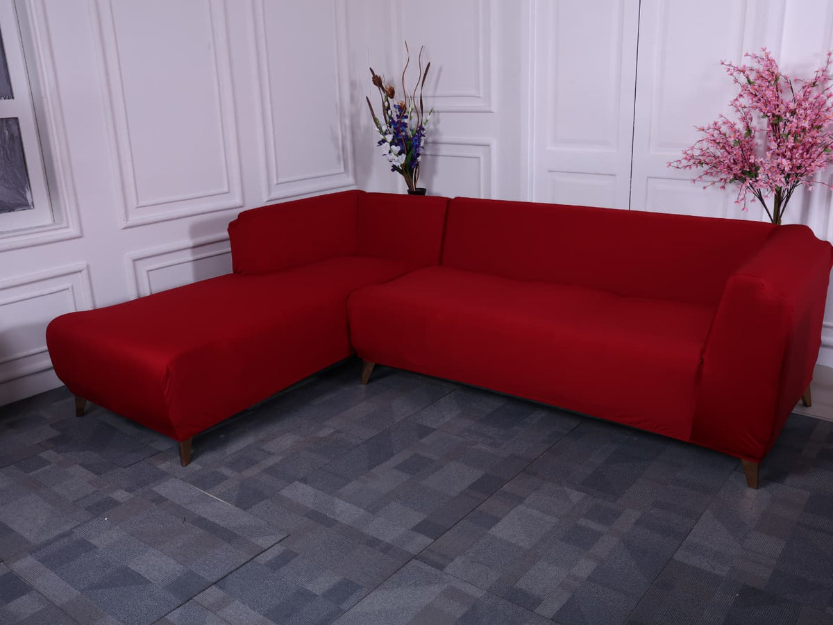 Red Solid Elastic L-Shape Sofa Slipcovers