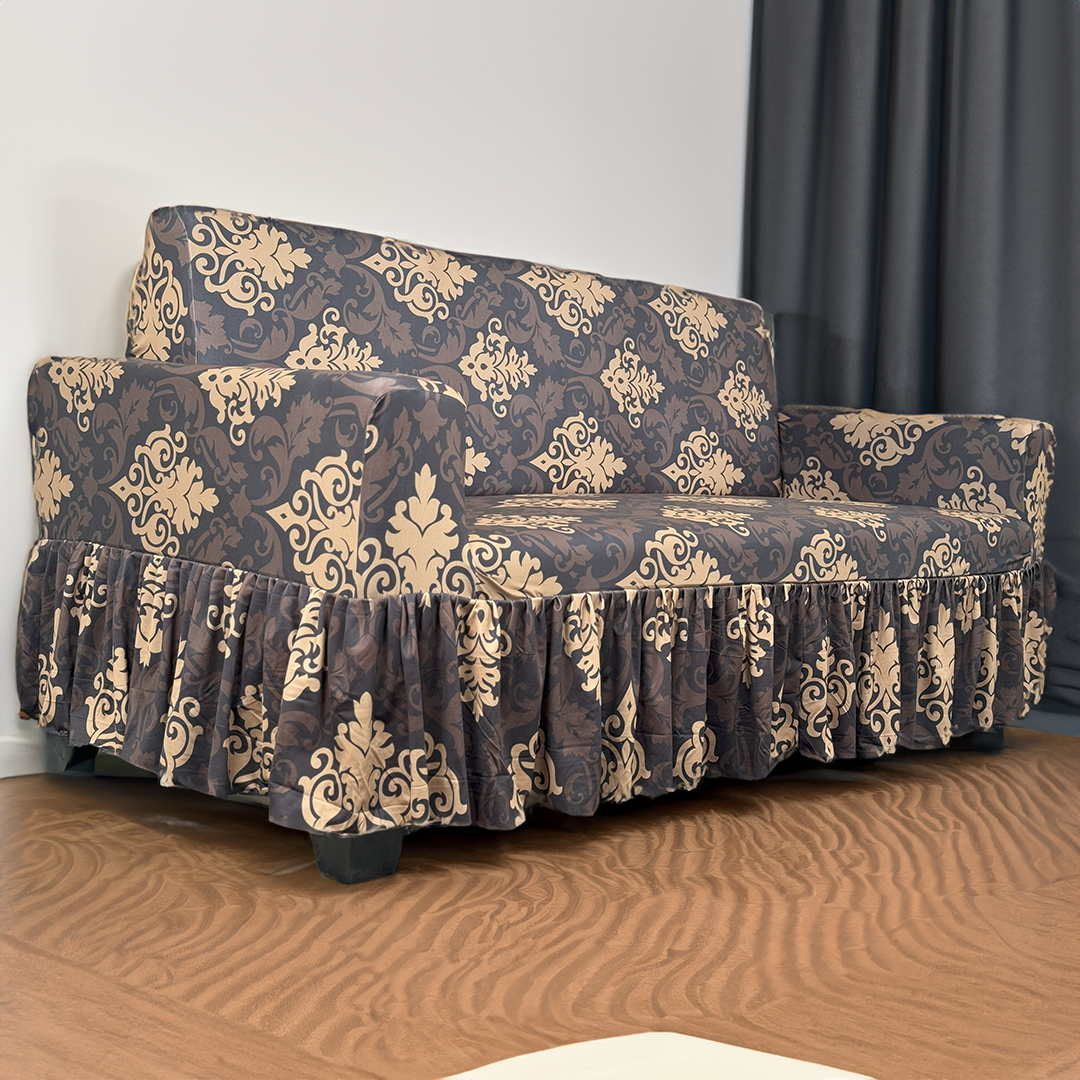 Black & Beige Ethnic Elastic Printed frills covers