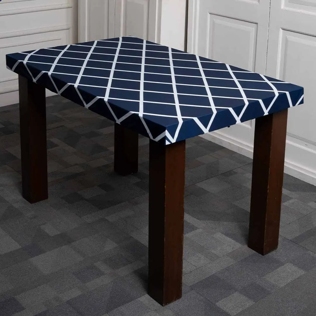 Navy Blue Checks Elastic Table Covers