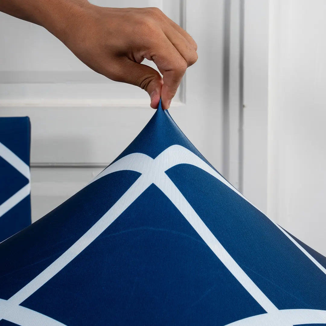 Navy Blue Checks Stretchable Chair And Table Cover